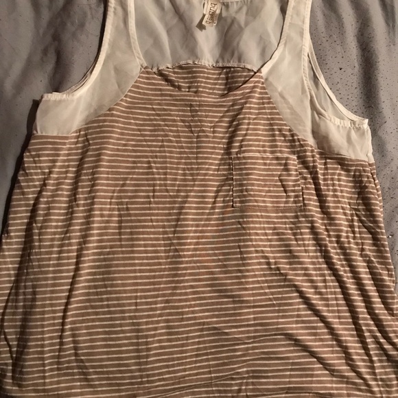 Brown & White Striped Tank Top /w Sheer Shoulders - Picture 2 of 3
